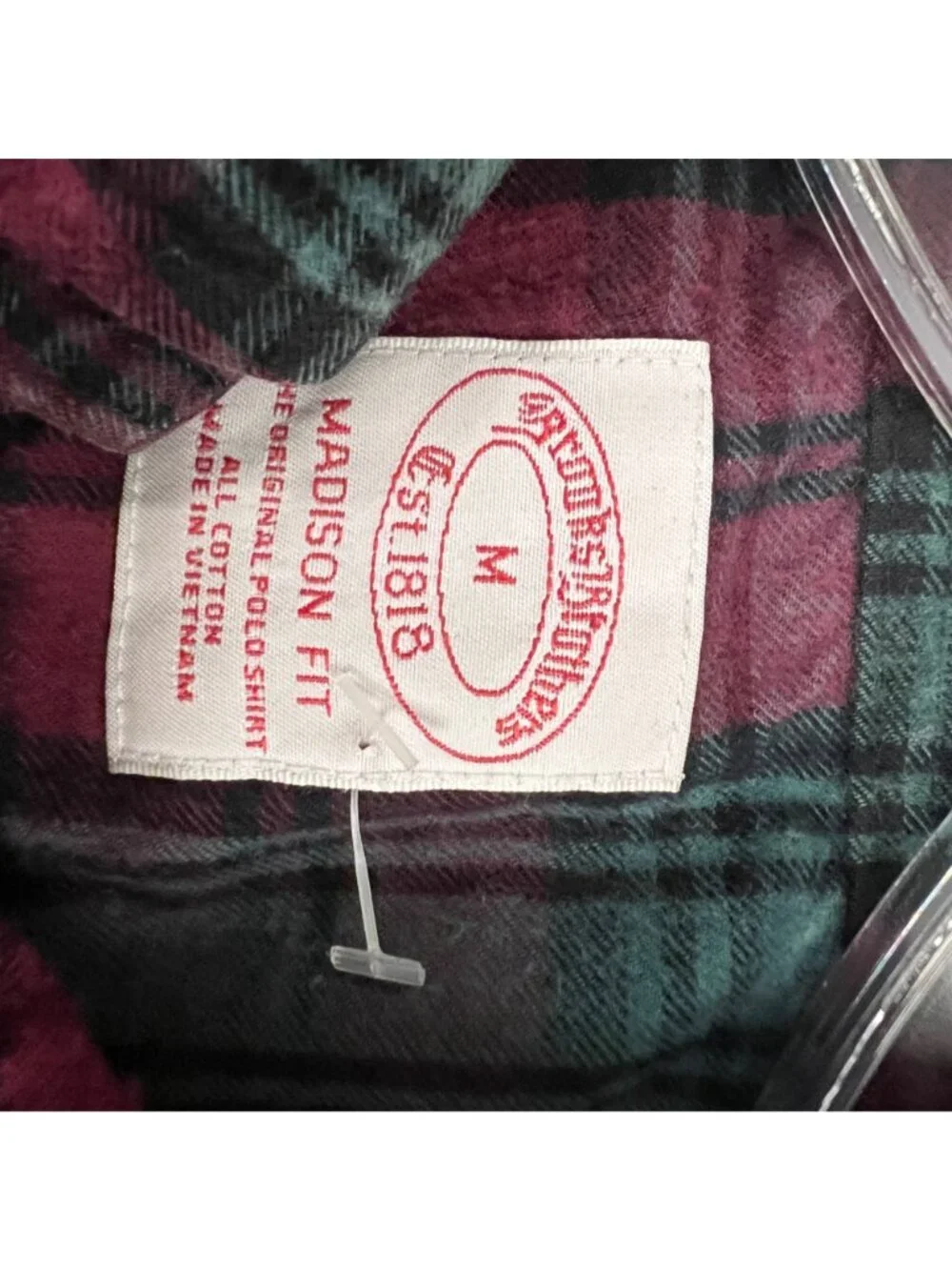 Brooks Brothers Men's Plaid Button Up Shirt Madison Fit Maroon/Multi Medium
